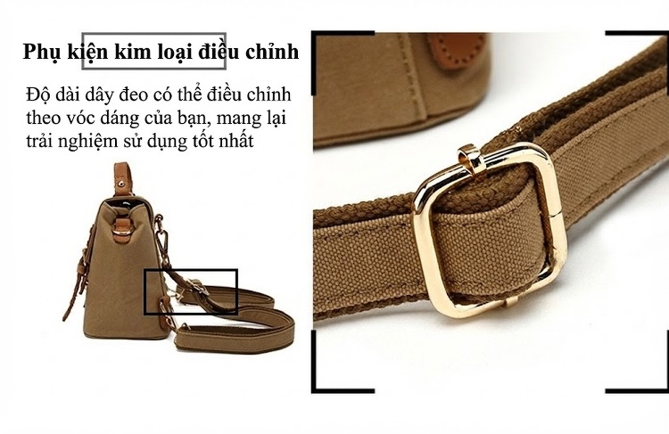 Balo Nữ Vải Canvas Da Thật Túi Đeo Vai Kiểu Dáng Nhỏ Màu Nâu, Hồng, Trắng, Đen... chi tiết 13