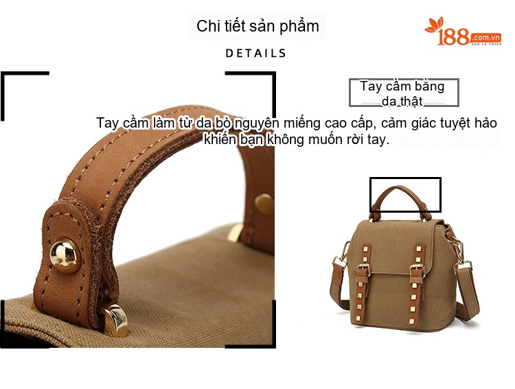 Balo Nữ Vải Canvas Da Thật Túi Đeo Vai Kiểu Dáng Nhỏ Màu Nâu, Hồng, Trắng, Đen... chi tiết 10