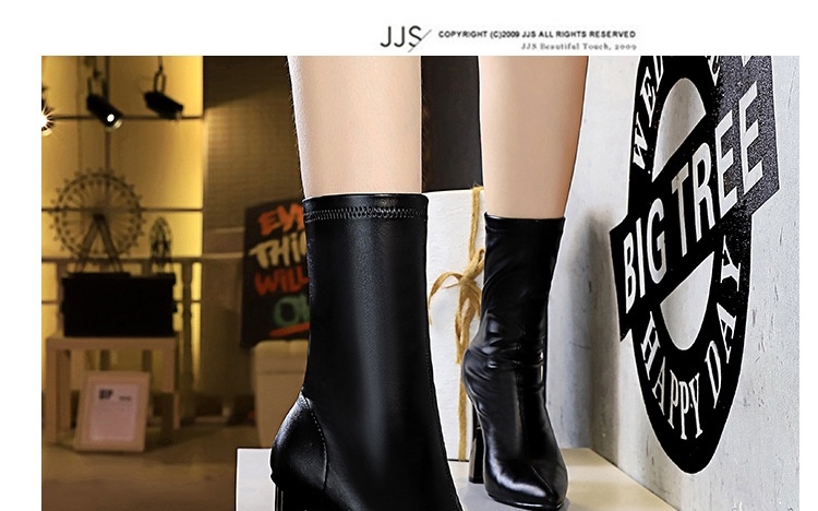 Boot Nữ Da Bóng Gót Vuông Kim Loại Mũi Nhọn Chiều Cao Đế Khoảng 8cm Màu Đen, Nâu chi tiết 20