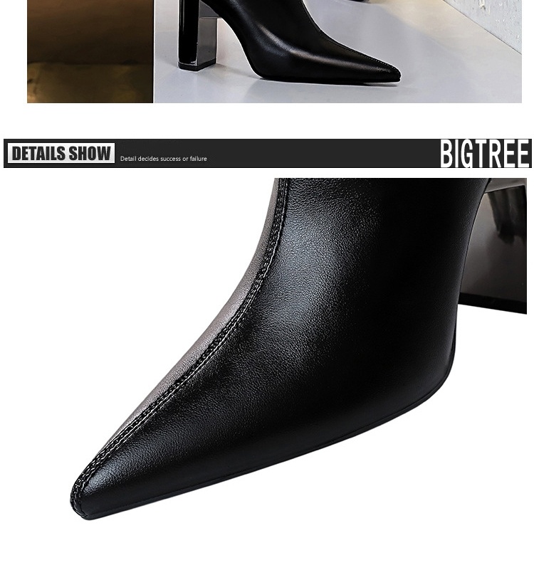 Boot Nữ Da Bóng Gót Vuông Kim Loại Mũi Nhọn Chiều Cao Đế Khoảng 8cm Màu Đen, Nâu chi tiết 21