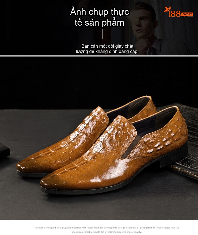 Giày Lười Nam Da Thật Vân Cá Sấu Chiều Cao Đế Khoảng 3cm Màu Đen, Nâu chi tiết 2