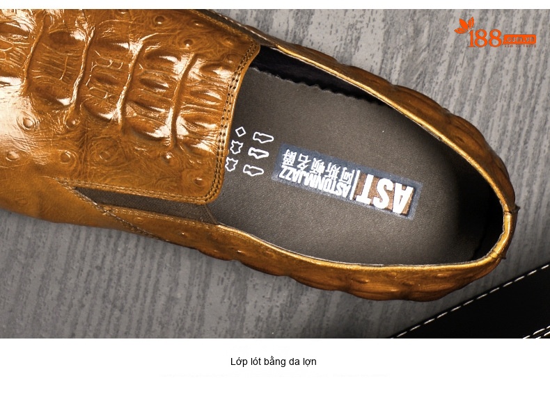 Giày Lười Nam Da Thật Vân Cá Sấu Chiều Cao Đế Khoảng 3cm Màu Đen, Nâu chi tiết 22