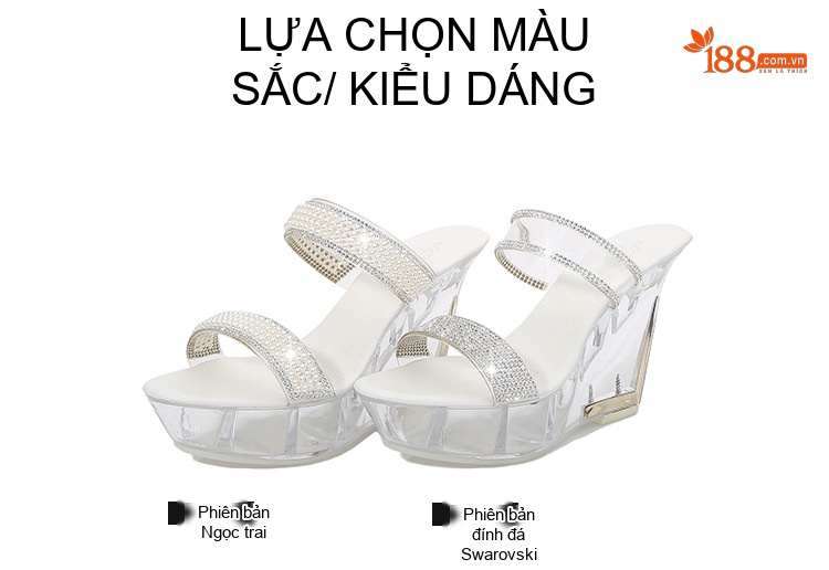 Giày Sandal Cao Gót Nữ Quai Ngang Đính Đá Gót Cao 10cm Màu Trắng, Bạc chi tiết 2