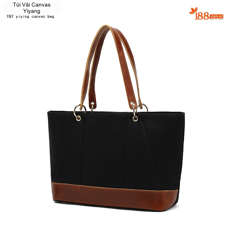 Túi Tote Nữ Vải Canvas Da Thật Đeo Vai, Đeo Chéo Chống Nước Màu Nâu, Đen, Be