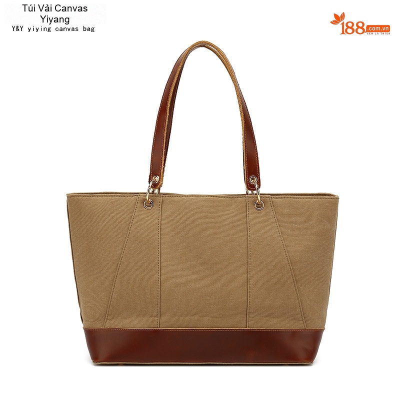 Túi Tote Nữ Vải Canvas Da Thật Đeo Vai, Đeo Chéo Chống Nước Màu Nâu, Đen, Be