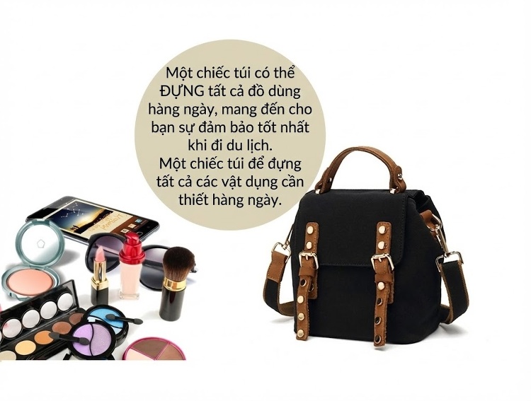 Balo Nữ Vải Canvas Da Thật Túi Đeo Vai Kiểu Dáng Nhỏ Màu Nâu, Hồng, Trắng, Đen... chi tiết 15
