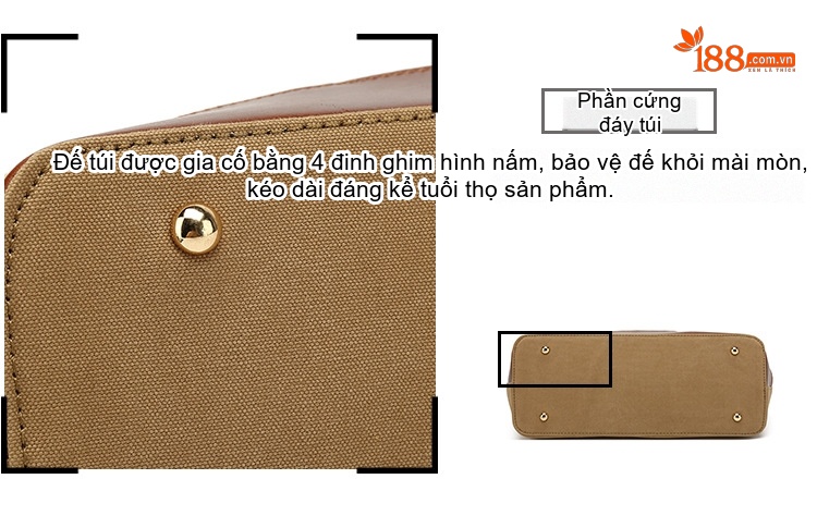 Túi Tote Nữ Vải Canvas Da Thật Đeo Vai, Đeo Chéo Chống Nước Màu Nâu, Đen, Be chi tiết 12