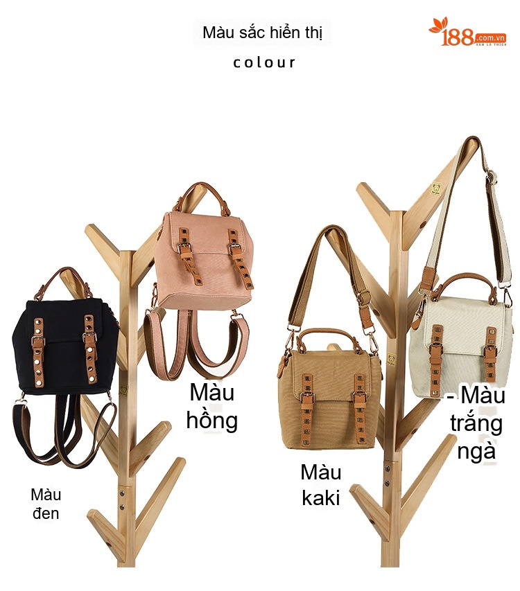Balo Nữ Vải Canvas Da Thật Túi Đeo Vai Kiểu Dáng Nhỏ Màu Nâu, Hồng, Trắng, Đen... chi tiết 5
