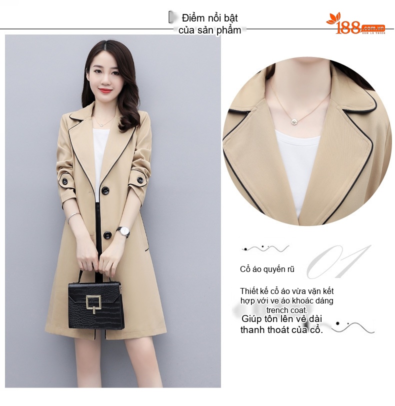 Áo Khoác Trench Coat Nữ Dáng Dài Vừa Phong Cách Thời Trang Thu Đông Màu Be chi tiết 4