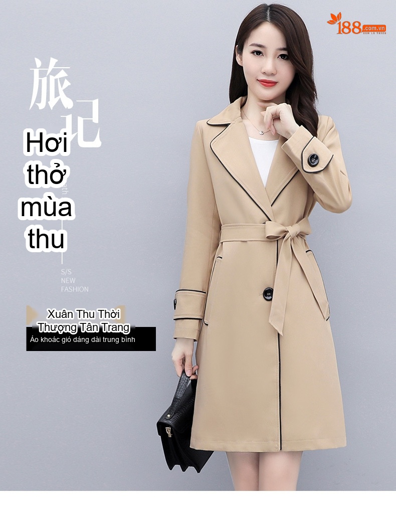 Áo Khoác Trench Coat Nữ Dáng Dài Vừa Phong Cách Thời Trang Thu Đông Màu Be chi tiết 1
