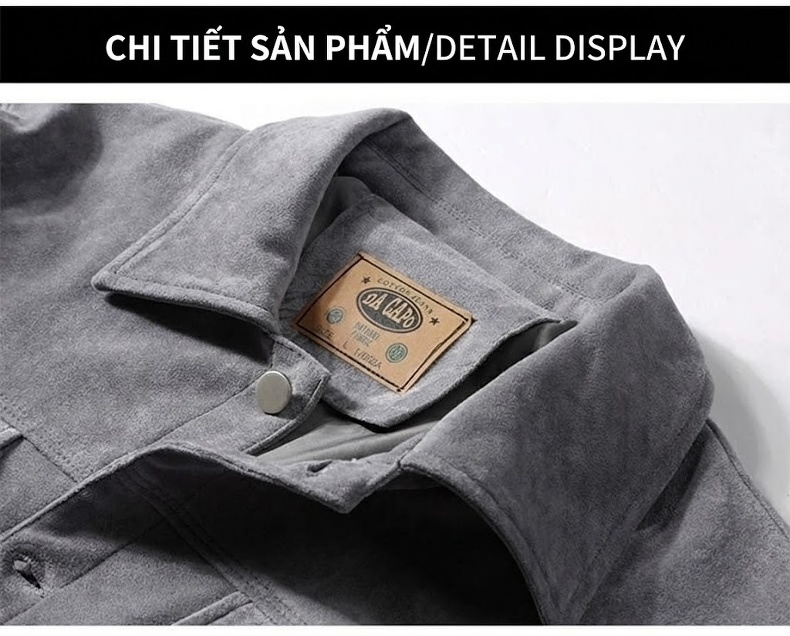 Áo Khoác Bomber Nam Da Lộn Mỏng Phong Cách Retro Màu Xám, Nâu, Be chi tiết 10