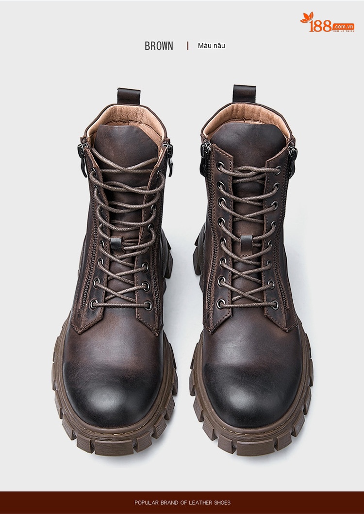 Boot Martin Nam Da Bò Cổ Cao Khóa Kéo Chiều Cao Đế Khoảng 4cm Màu Đen, Nâu chi tiết 14