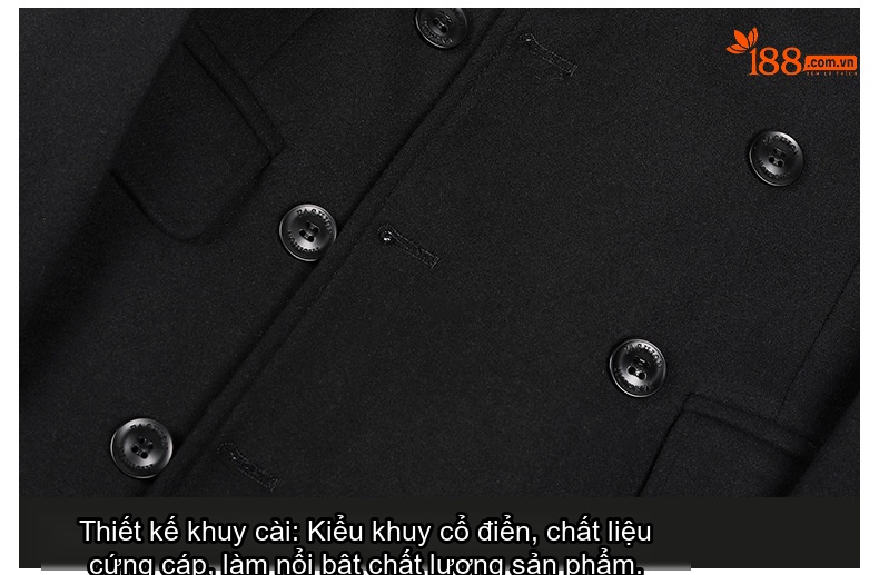 Áo Khoác Dạ Nam Trung Niên Dáng Dài Vừa Cúc Đôi Màu Đen, Xám chi tiết 10