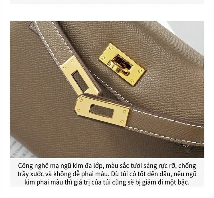 Túi Kelly Mini Da Bò Vân Tay Cầm Tay Đeo Vai Chéo Phong Cách Thời Trang Màu Trắng, Nâu, Xám, Đen... chi tiết 8