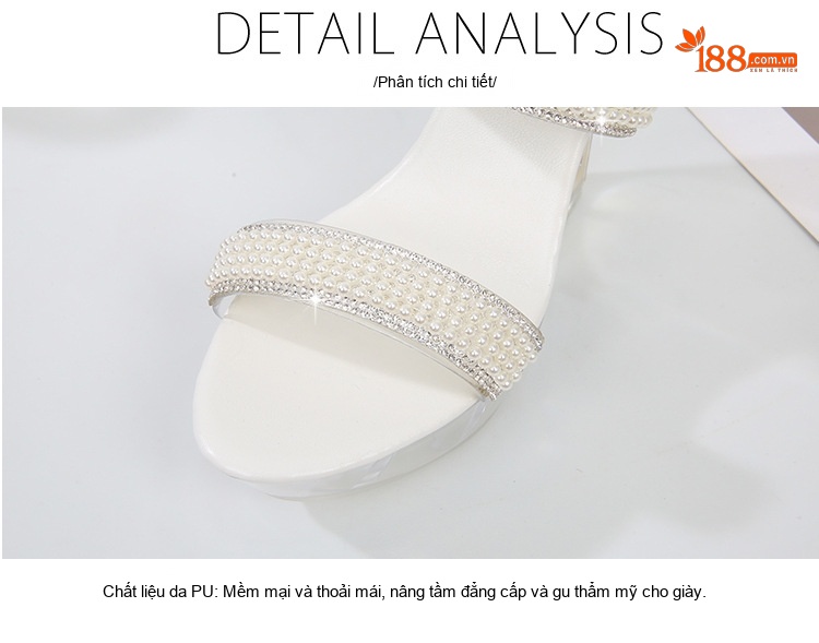 Giày Sandal Cao Gót Nữ Quai Ngang Đính Đá Gót Cao 10cm Màu Trắng, Bạc chi tiết 3