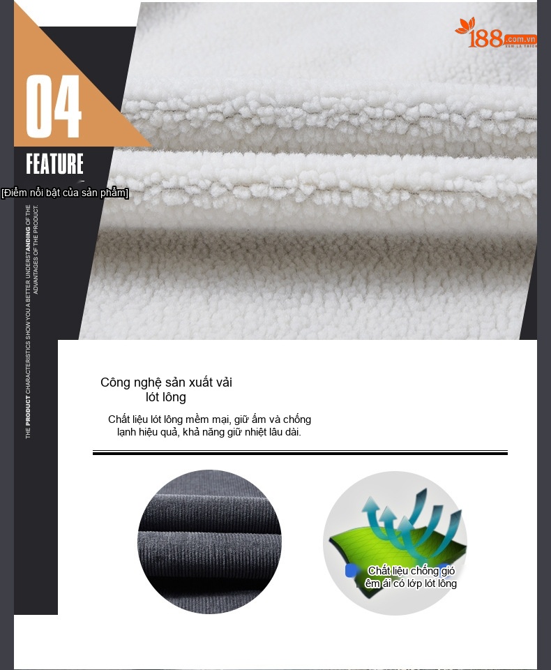 Áo Khoác Nam Cotton Lót Lông Cừu Non Dáng Rộng Màu Xám, Xanh, Nâu chi tiết 8