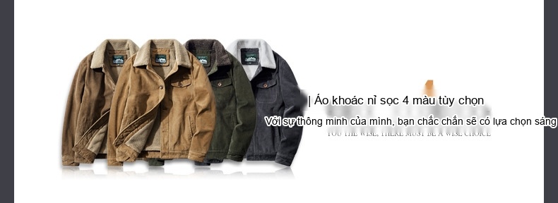 Áo Khoác Nam Cotton Lót Lông Cừu Non Dáng Rộng Màu Xám, Xanh, Nâu chi tiết 10