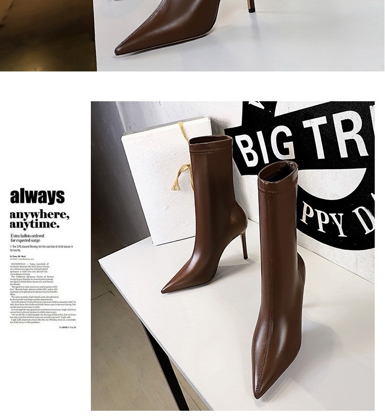 Boot Nữ Da Bóng Gót Nhọn Thời Trang Chiều Cao Đế Khoảng 7cm Màu Đen, Nâu chi tiết 24