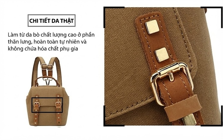 Balo Nữ Vải Canvas Da Thật Túi Đeo Vai Kiểu Dáng Nhỏ Màu Nâu, Hồng, Trắng, Đen... chi tiết 11