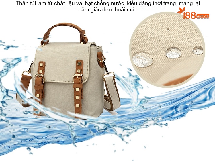 Balo Nữ Vải Canvas Da Thật Túi Đeo Vai Kiểu Dáng Nhỏ Màu Nâu, Hồng, Trắng, Đen... chi tiết 2
