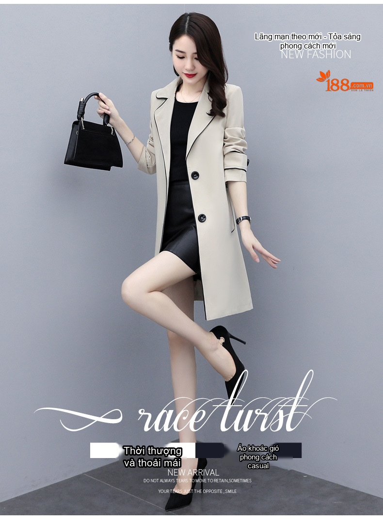Áo Khoác Trench Coat Nữ Dáng Dài Vừa Phong Cách Thời Trang Thu Đông Màu Be chi tiết 3