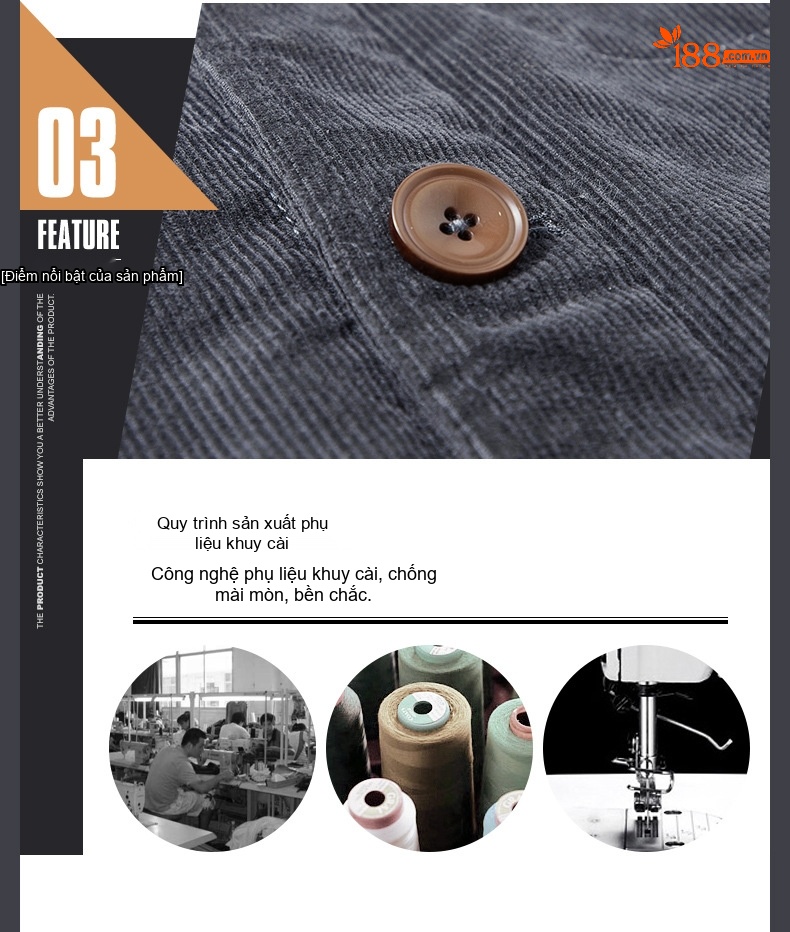 Áo Khoác Nam Cotton Lót Lông Cừu Non Dáng Rộng Màu Xám, Xanh, Nâu chi tiết 7
