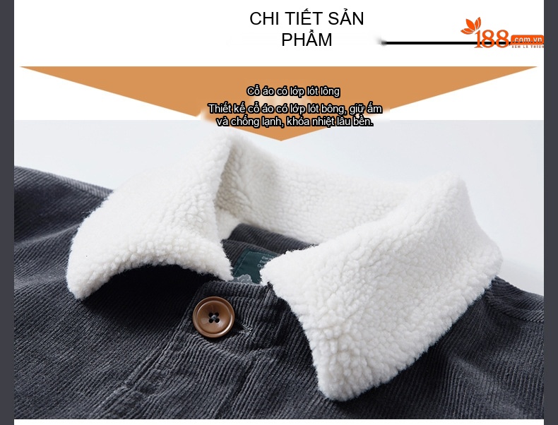 Áo Khoác Nam Cotton Lót Lông Cừu Non Dáng Rộng Màu Xám, Xanh, Nâu chi tiết 21