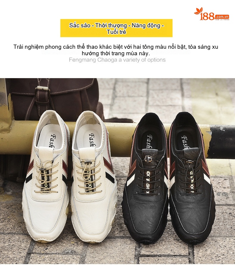 Giày Lười Nam Da Thật Chiều Cao Đế Khoảng 2cm Màu Trắng, Đen chi tiết 7