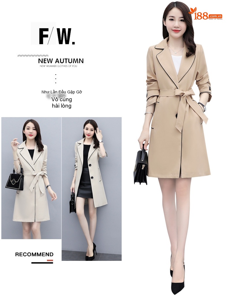 Áo Khoác Trench Coat Nữ Dáng Dài Vừa Phong Cách Thời Trang Thu Đông Màu Be chi tiết 2