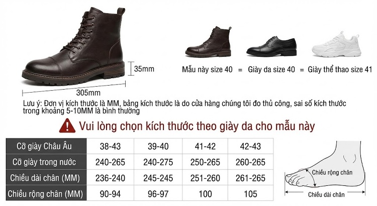 Boot Martin Nam Da Bò Cổ Cao Khóa Kéo Chiều Cao Đế Khoảng 4cm Màu Đen, Nâu chi tiết 4