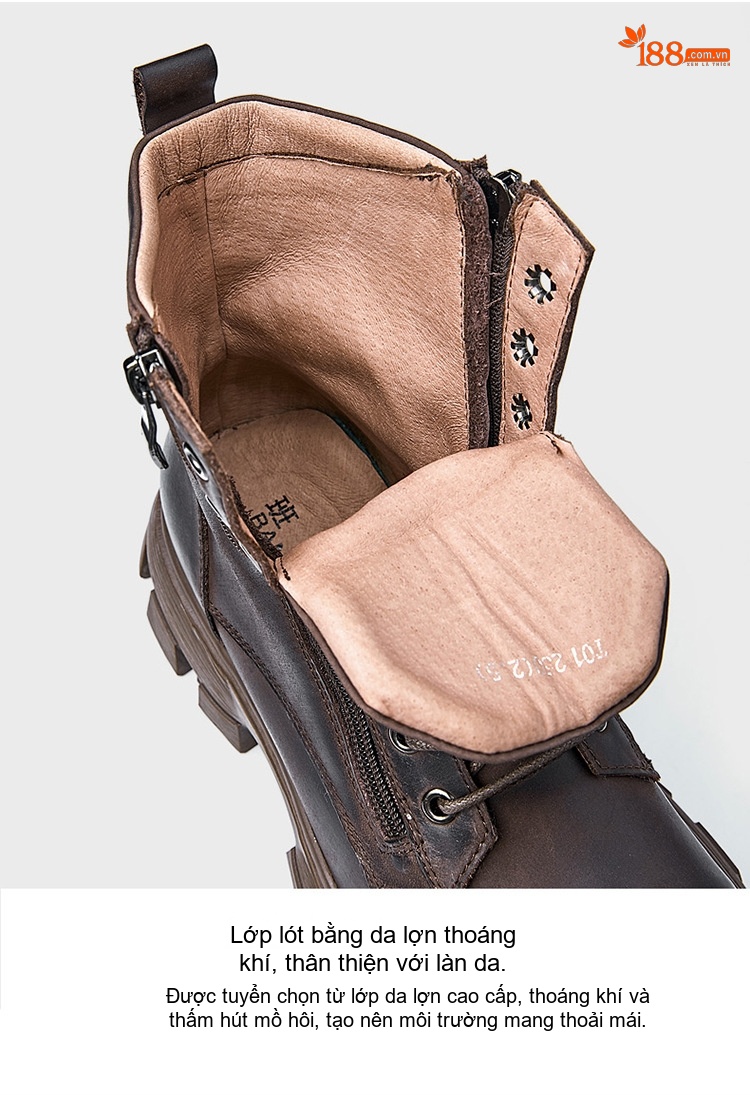 Boot Martin Nam Da Bò Cổ Cao Khóa Kéo Chiều Cao Đế Khoảng 4cm Màu Đen, Nâu chi tiết 10