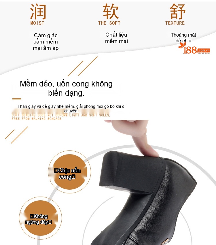 Giày Cao Gót Nữ Da Thật Buộc Dây Chiều Cao Đế Khoảng 6cm Màu Đen chi tiết 3