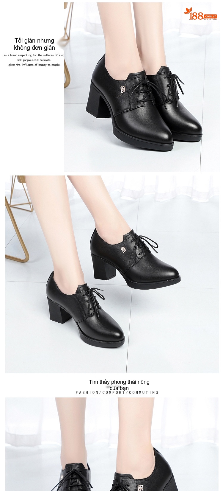 Giày Cao Gót Nữ Da Thật Buộc Dây Chiều Cao Đế Khoảng 6cm Màu Đen chi tiết 7