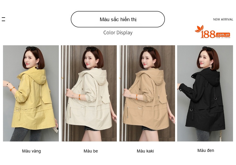 Áo Khoác Gió Nữ Thu Đông Dáng Ngắn Có Mũ Trùm Đầu Phong Cách Hàn Quốc Màu Vàng, Be, Đen chi tiết 6