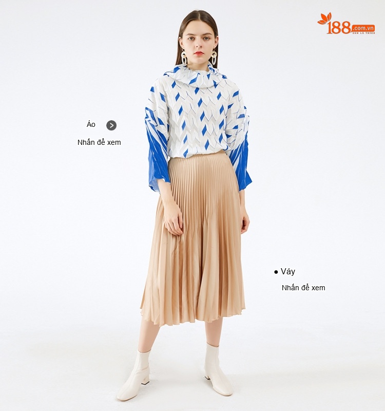 Áo Thun Nữ Tay Dài Cổ Lọ Kiểu Hàn Quốc Họa Tiết Caro Dập Ly Màu Trắng, Xanh Dương, Kem, Xám... chi tiết 3