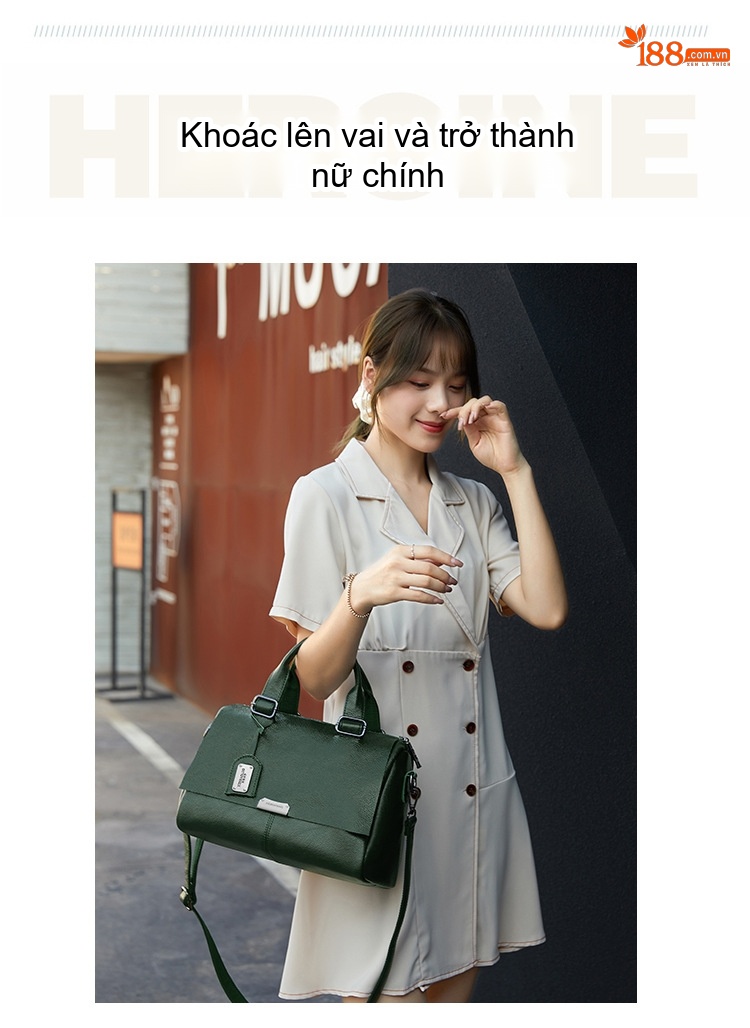 Túi Xách Nữ Da Mờ Phong Cách Âu Mỹ Nắp Gập Đeo Chéo Cỡ Lớn Màu Xanh Lá chi tiết 7