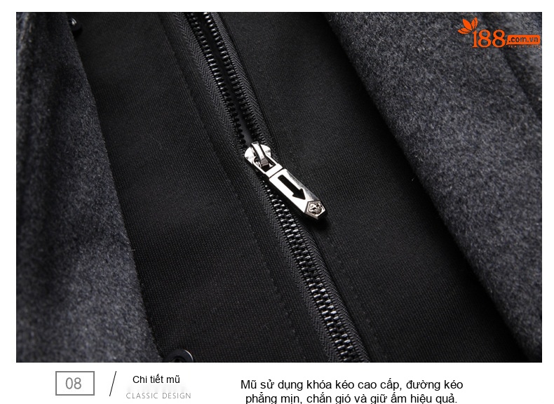 Áo Khoác Dạ Nam Dáng Dài Có Mũ Trùm Đầu Màu Đen, Xám chi tiết 14