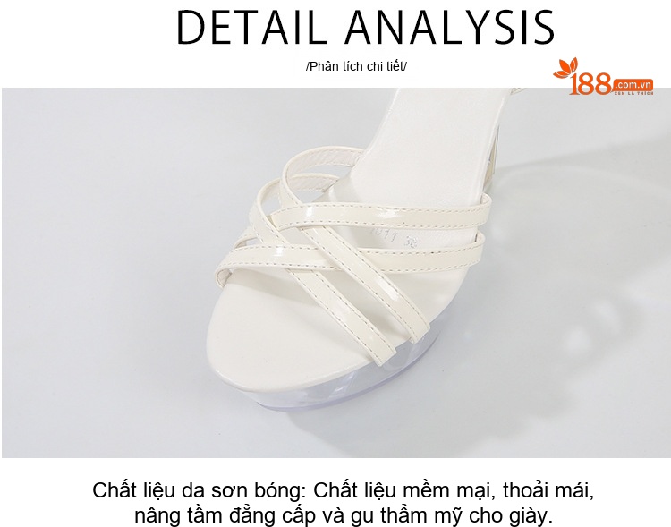 Giày Sandal Cao Gót Nữ Quai Chéo Da Bóng Gót Cao 10cm Màu Đen, Trắng, Vàng, Hồng... chi tiết 3