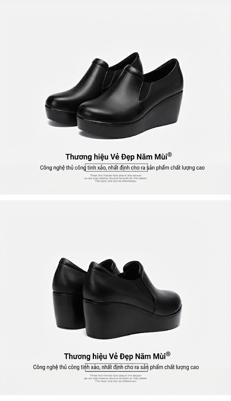 Giày Lười Nữ Da Bóng Đế Xuồng Chiều Cao Đế Khoảng 5cm Màu Đen chi tiết 13
