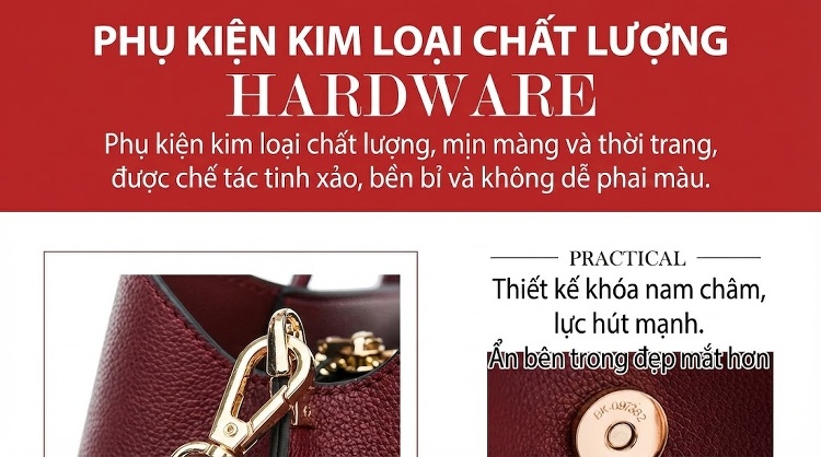 Túi Xách Tay Nữ Da Mềm Công Sở Đựng Vừa A4 Màu Đỏ Rượu, Đen, Trắng Kem chi tiết 6