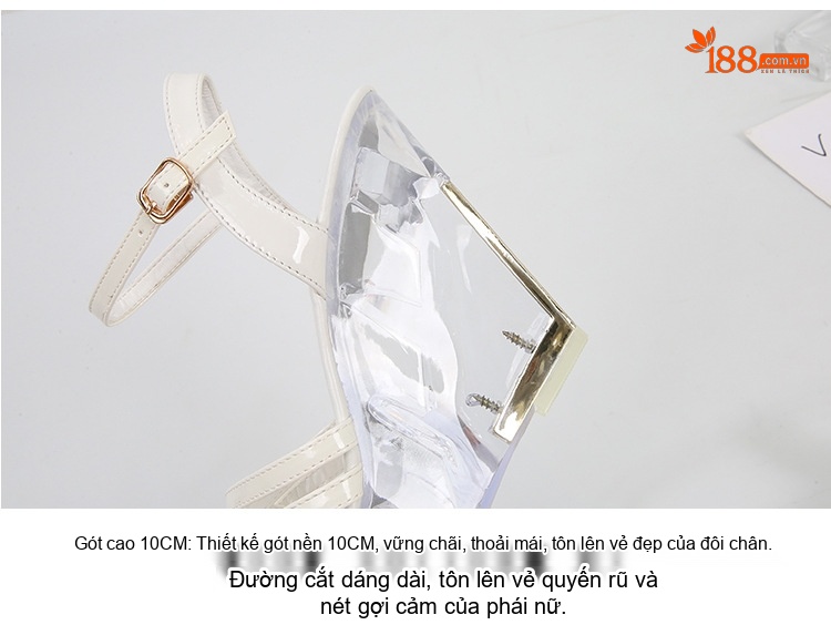 Giày Sandal Cao Gót Nữ Quai Chéo Da Bóng Gót Cao 10cm Màu Đen, Trắng, Vàng, Hồng... chi tiết 4
