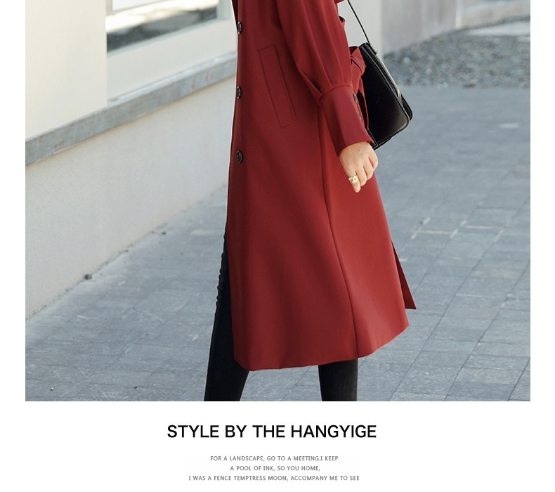Áo Khoác Trench Coat Nữ Dáng Dài Qua Gối Phong Cách Hàn Quốc Màu Nâu, Đỏ chi tiết 12