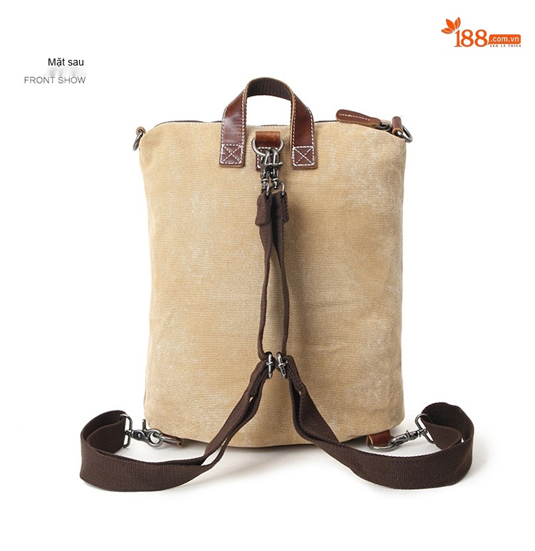 Balo Đôi Nữ Vải Canvas Phối Da Thật Họa Tiết Dân Tộc Màu Be, Xám, Xanh, Đen chi tiết 5