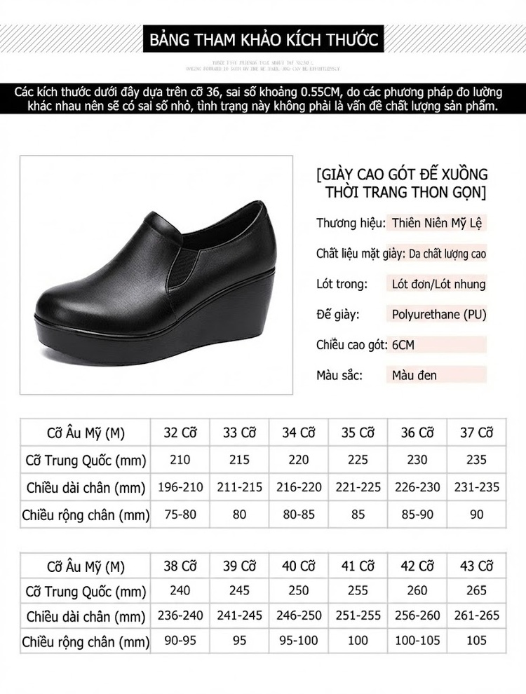 Giày Lười Nữ Da Bóng Đế Xuồng Chiều Cao Đế Khoảng 5cm Màu Đen chi tiết 4