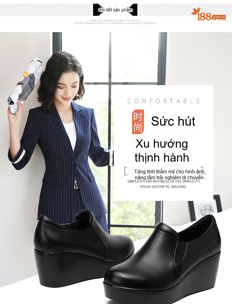 Giày Lười Nữ Da Bóng Đế Xuồng Chiều Cao Đế Khoảng 5cm Màu Đen chi tiết 5
