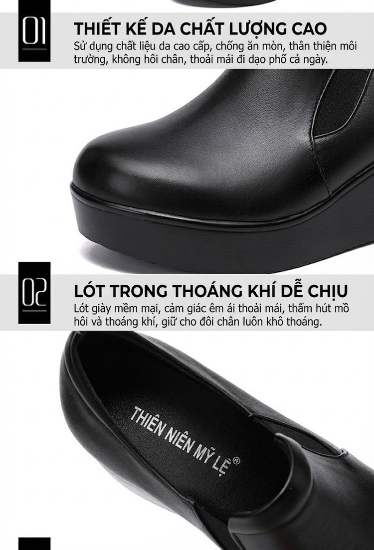 Giày Lười Nữ Da Bóng Đế Xuồng Chiều Cao Đế Khoảng 5cm Màu Đen chi tiết 6