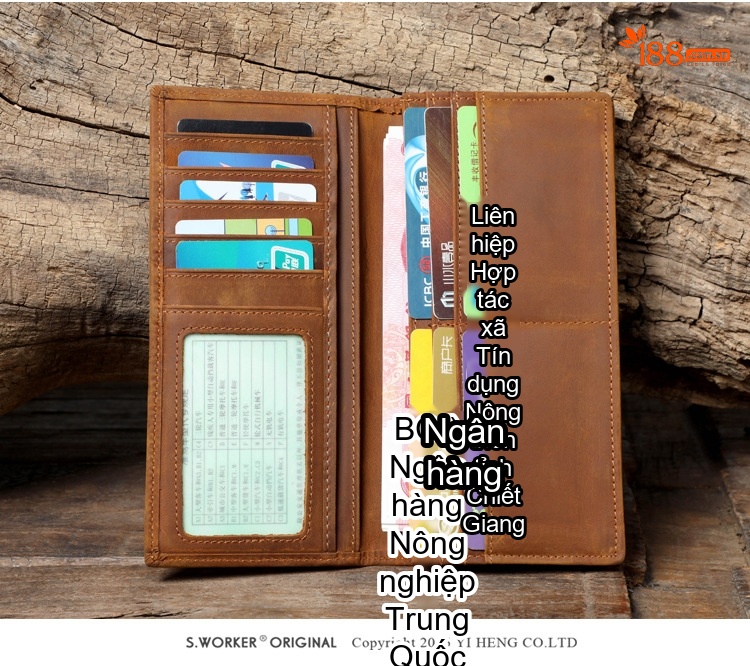 Ví Dài Nam Da Bò Sáp Retro Nhiều Ngăn Đựng Thẻ Tiền Điện Thoại Màu Nâu chi tiết 6