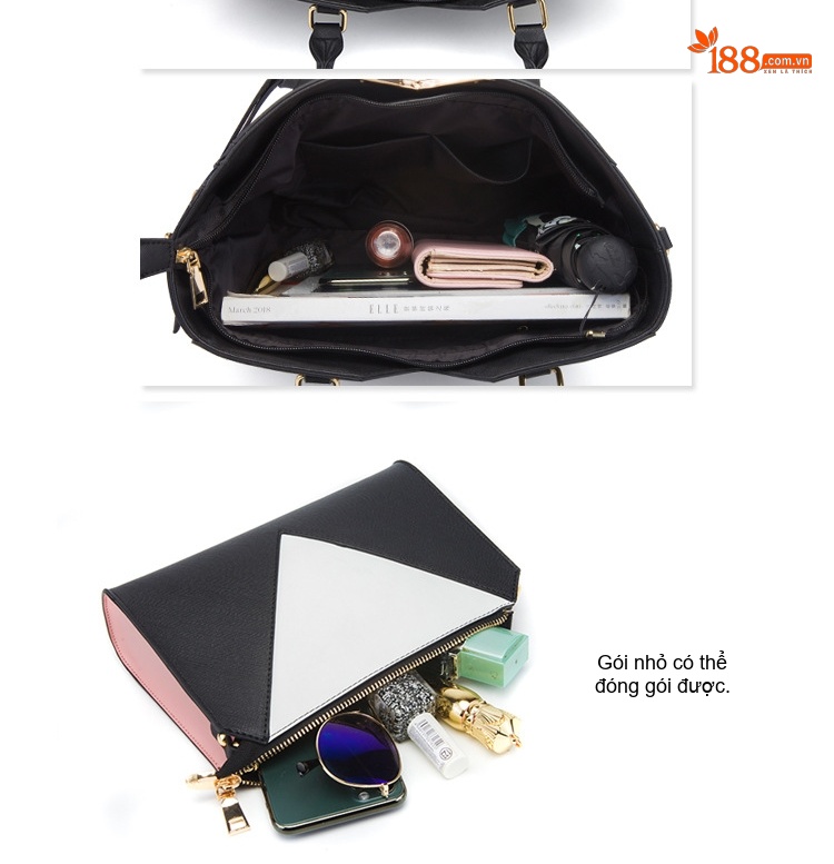 Túi Xách Nữ Set 4 Món Da Bóng Đeo Chéo Thời Trang Màu Đen, Trắng, Hồng, Vàng... chi tiết 9