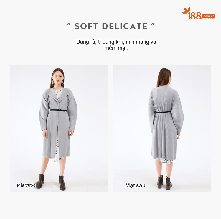 Áo Khoác Dáng Dài Nữ Phong Cách Hàn Quốc Công Sở Màu Xám, Đen chi tiết 5
