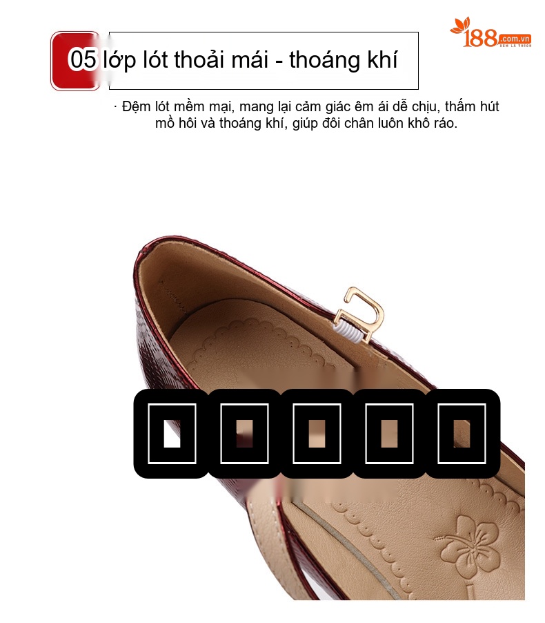 Giày Cao Gót Nữ Mũi Nhọn Quai Ngang Da Bóng Chiều Cao Đế Khoảng 9cm Màu Đen, Đỏ, Bạc chi tiết 6